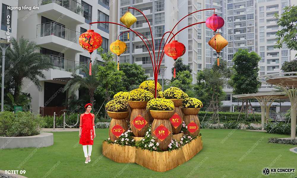Tiểu cảnh Tết hoa tươi, lồng đèn Hội An - TCTET 09
