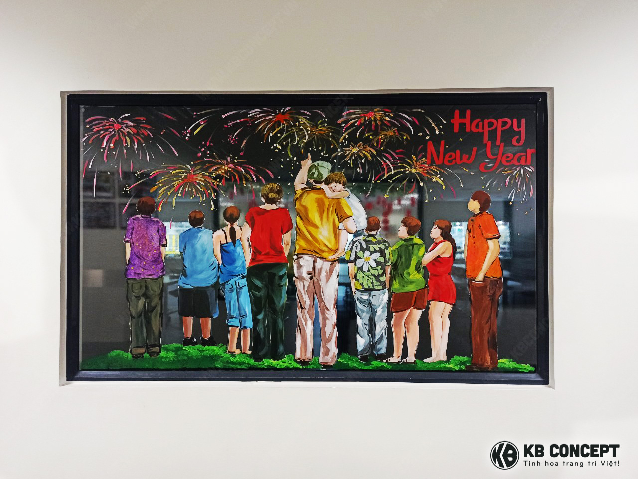 Vẽ art cửa kính Happy New Year vào đêm giao thừa